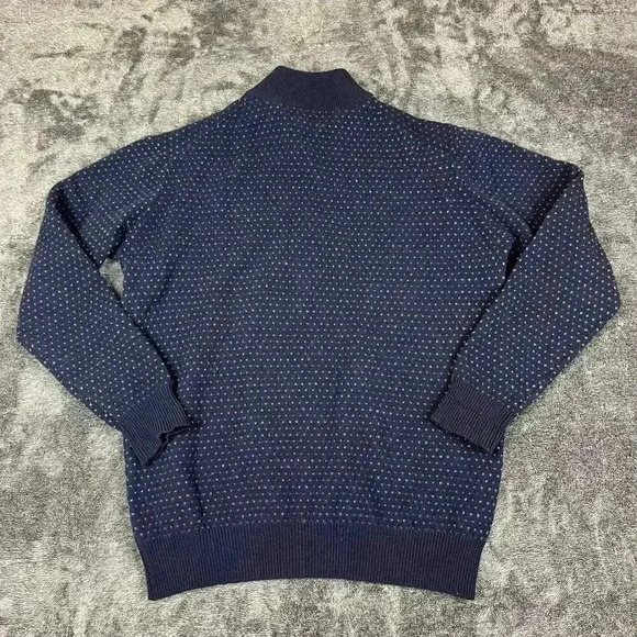 Vtg Scott & Charters 100% Lambswool 1/4 Zip Sweater Men's L Polka Dot Navy Blue - Picture 8 of 11